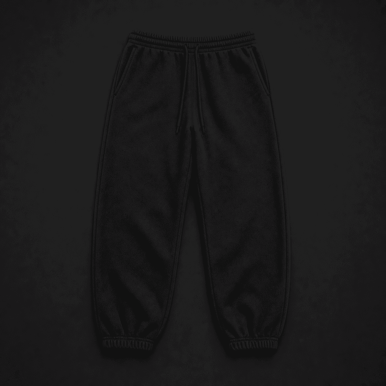 Black sweatpants laid flat for size measurements